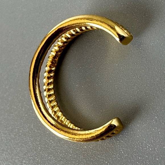 14K Gold Vermeil Double Band Ear Cuff – Rope Detail No Piercing Cuff - Picture 9 of 12